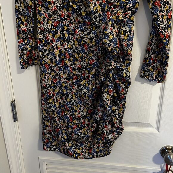 Veronica Beard Dress Minna V-Neck Floral Stretch Silk Mini Black Multicolor 4 - Picture 4 of 10